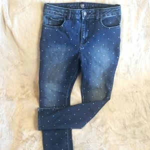 Gap sz 14 Regular stretch high rise ankle jegging, polka dot jeans.